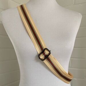 Womens Classic Striped Adjustable Crossbody Strap in Beige with Green/Red Accent